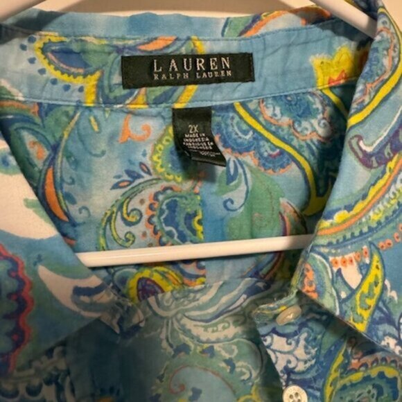 Ralph Lauren Paisley Lightweight Blue and‎ Green Cotton Blouse Top Size 2XL - Picture 4 of 5